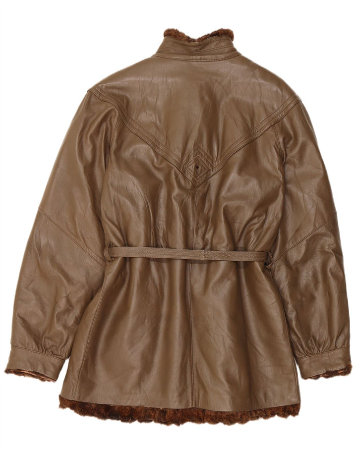 Vintage Womens Reversible Leather Coat UK 16 Large Brown Leather