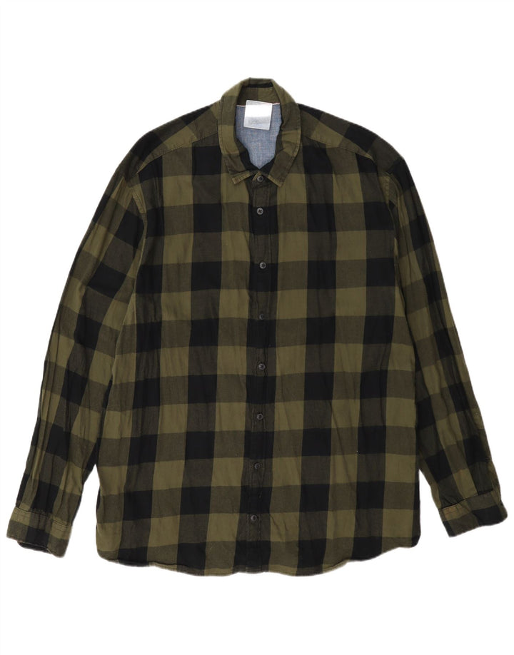Jack & Jones Mens Flannel Shirt XL Green Gingham Cotton