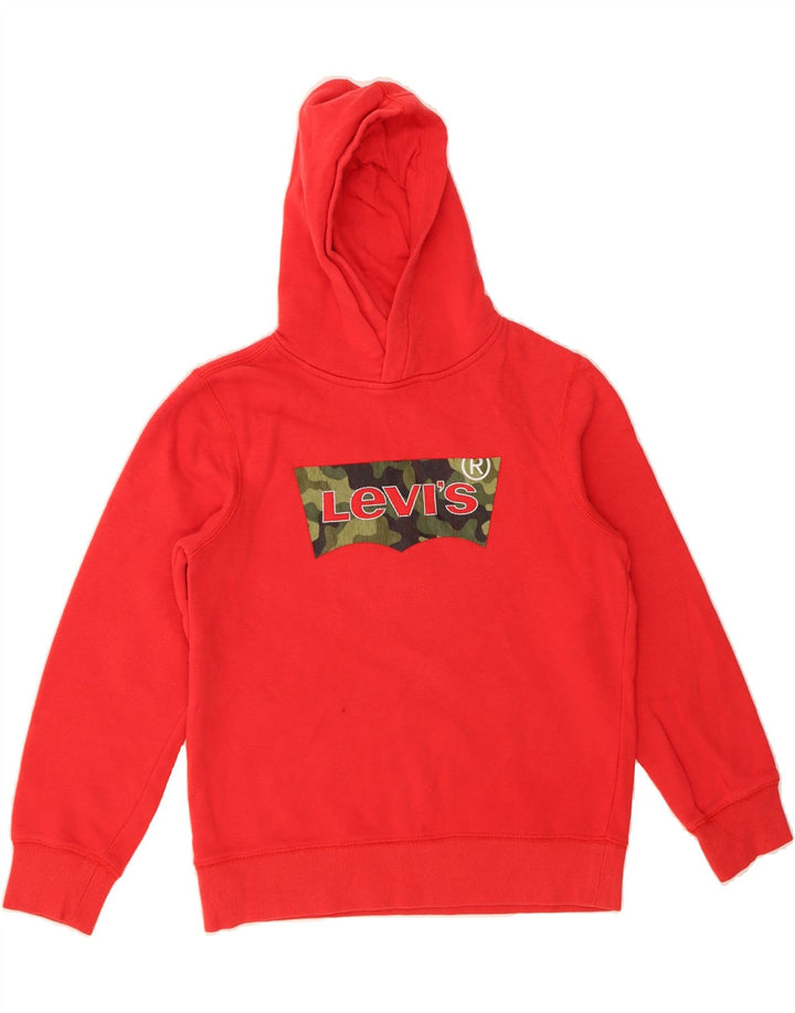 LEVI'S Boys Graphic Hoodie Jumper 10-11 Years Medium Red Cotton Vintage Levi's and Second-Hand Levi's from Messina Hembry 