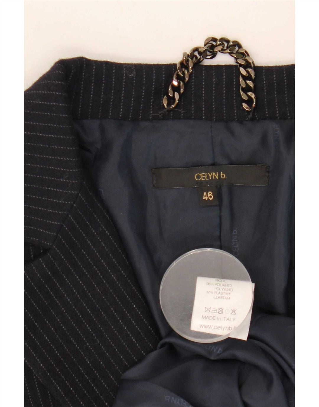 Celyn B Womens Crop Open Blazer Jacket IT 46 Large Navy Blue Pinstripe Wool