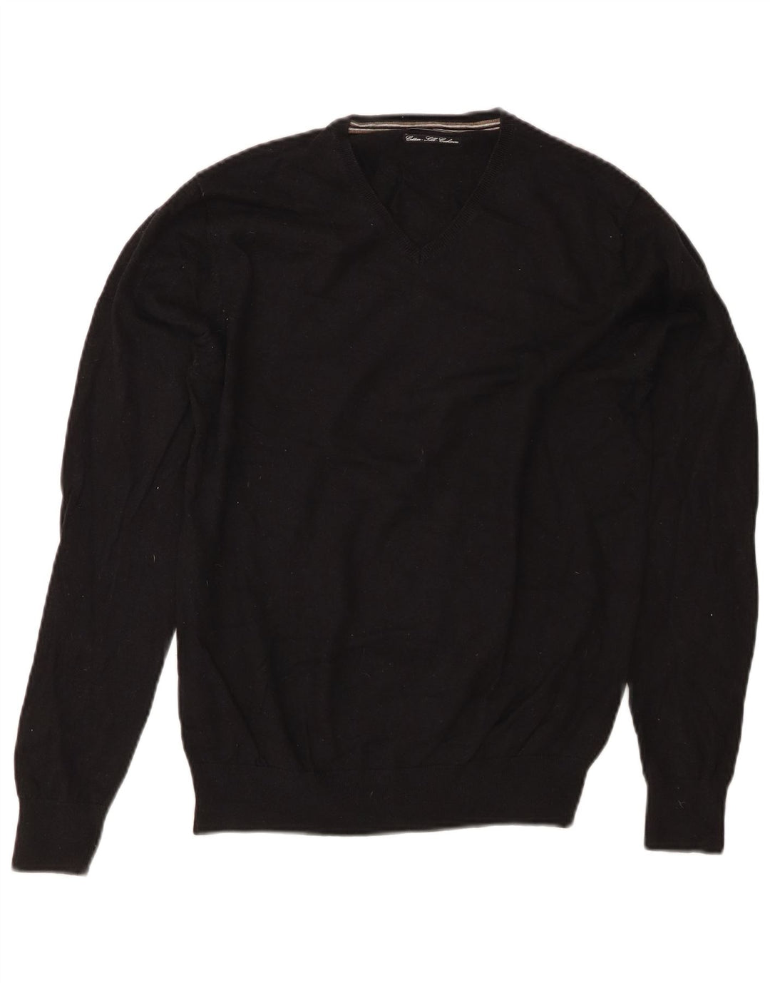MASSIMO DUTTI Womens V-Neck Jumper Sweater UK 14 Medium Black Cotton