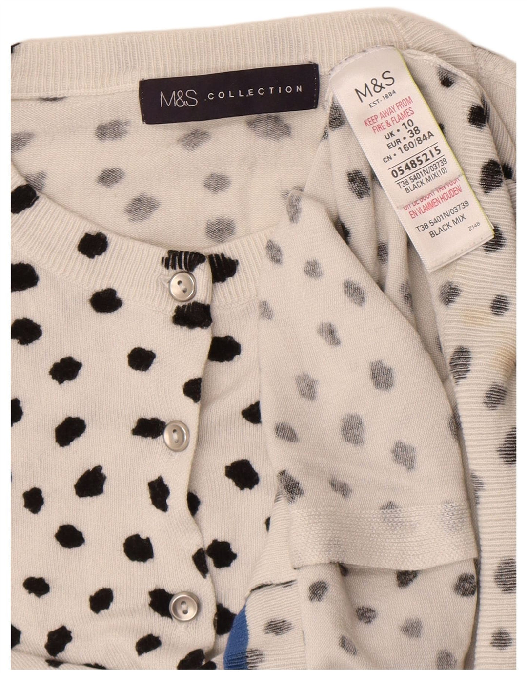 Marks & Spencer Womens Cardigan Sweater UK 10 Small White Spotted Viscose