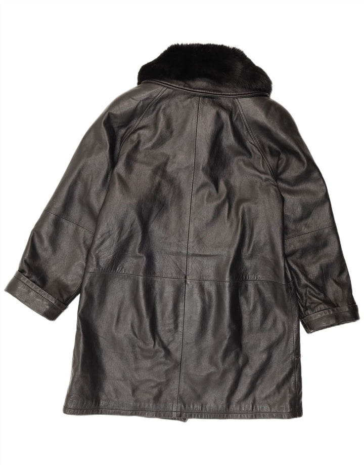 manteau en cuir coupe ample femme vintage IT 42 cuir noir moyen