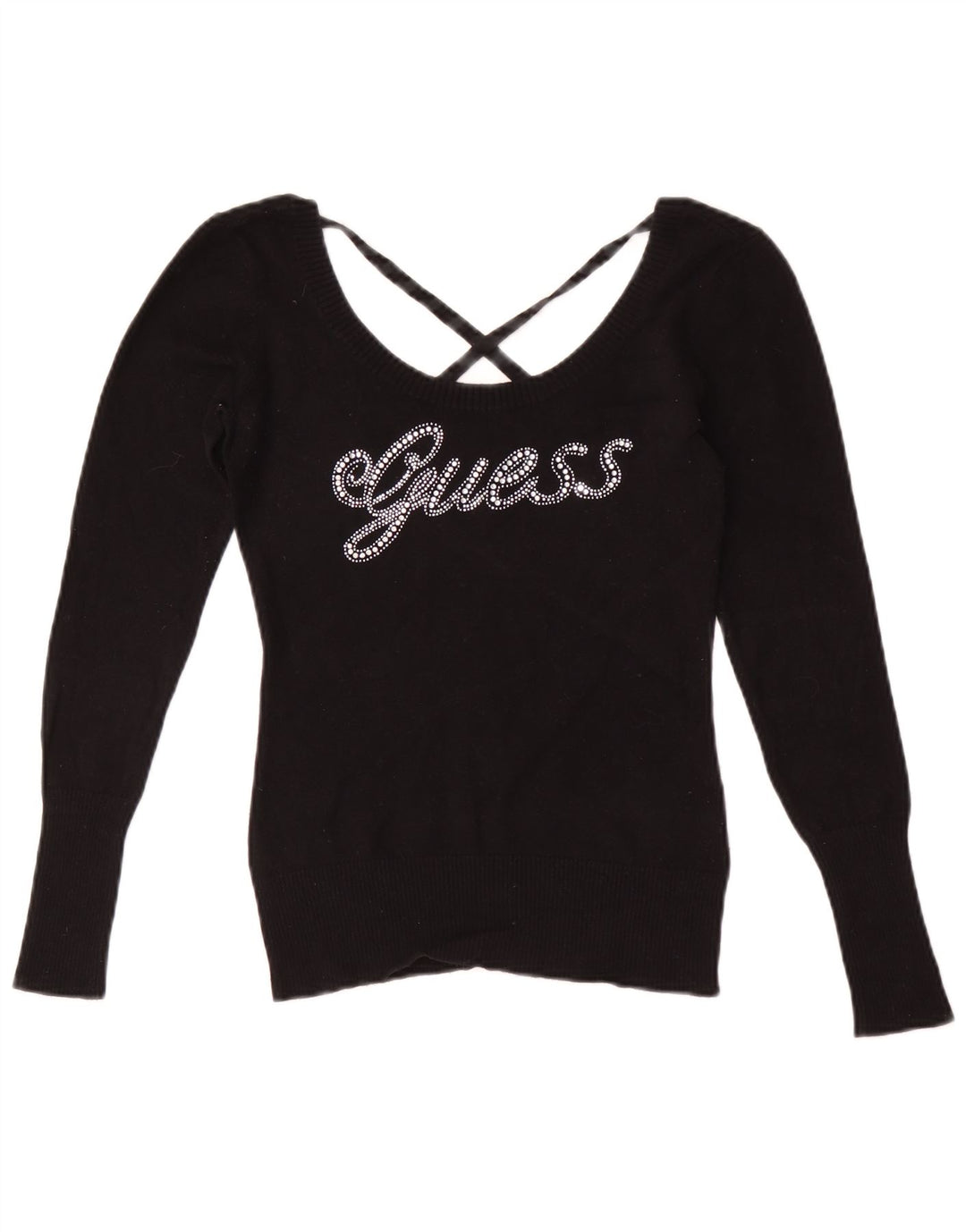 Guess Womens Graphic Long Sleeve Blouse Top UK 8 Small Black