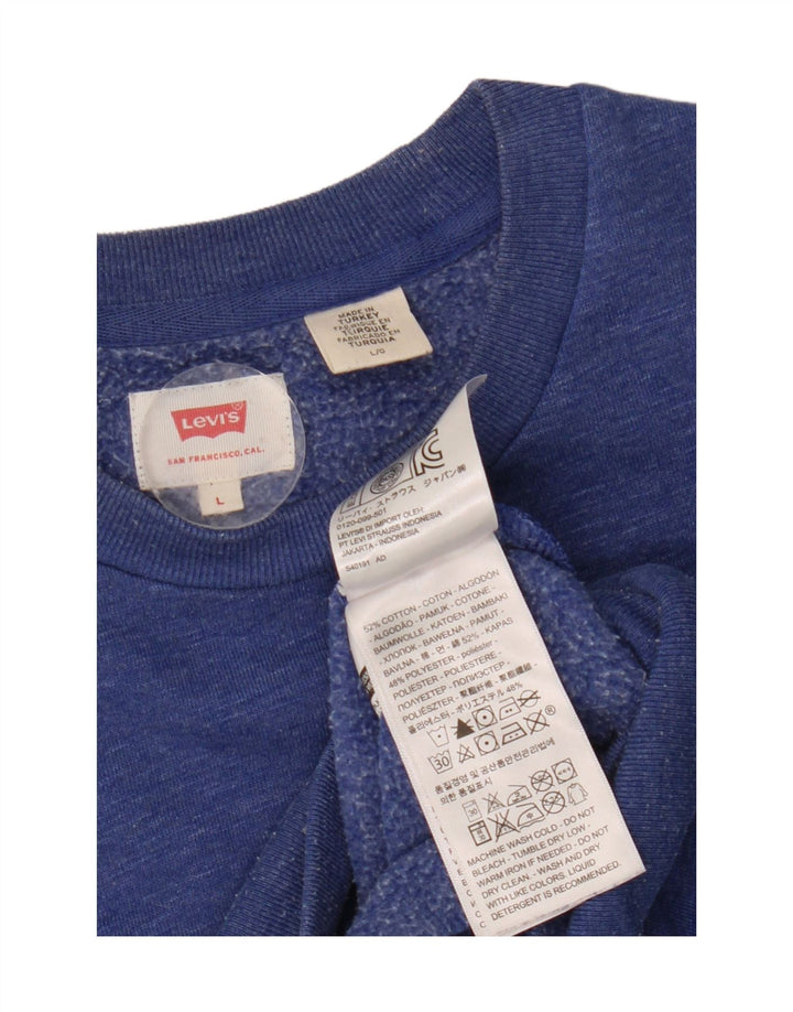 LEVI'S Womens Graphic Sweatshirt Jumper UK 16 Large Blue Cotton Vintage Levi's and Second-Hand Levi's from Messina Hembry 