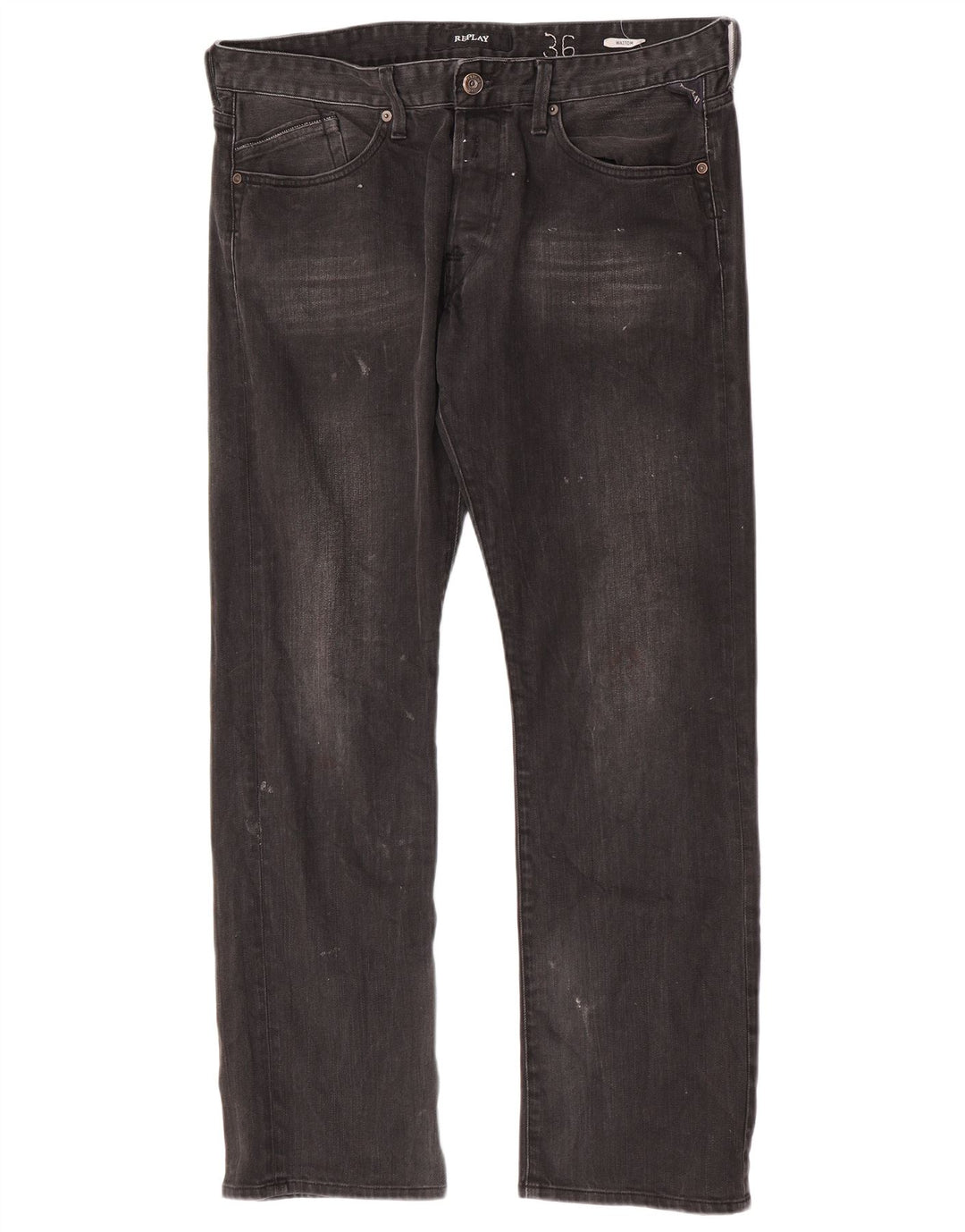 Replay Mens Waitom Straight Jeans W36 L32 Black Cotton