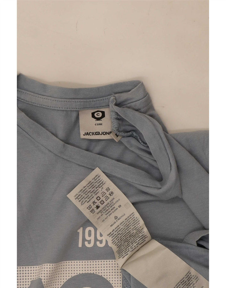 Мужская футболка с рисунком Jack & Jones, хлопковый топ среднего синего цвета