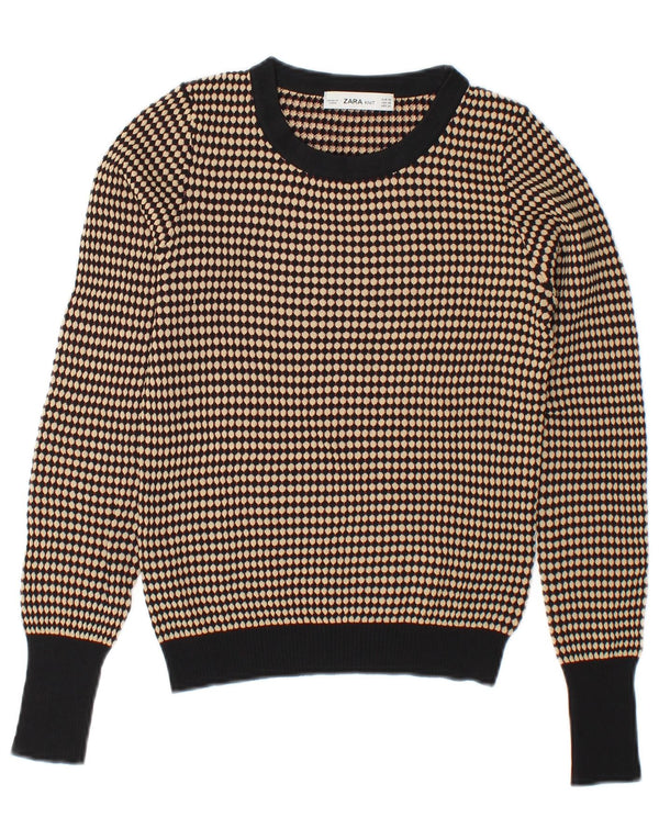 Maglione con scollo a barca da donna Zara UK 6 XS Viscosa geometrica beige