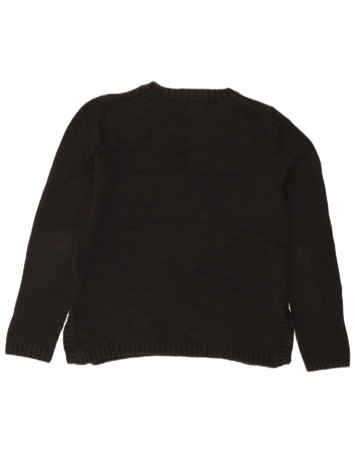 Eddie Bauer Dame V-hals sweater UK 14 Medium Sort Bomuld