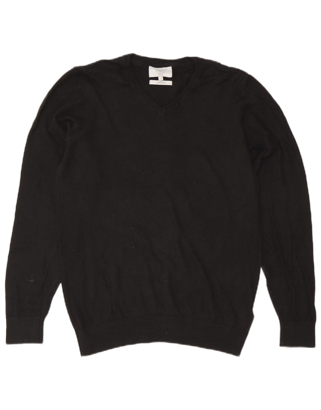 Marks & Spencer Mens Regular Fit V-Neck Jumper Sweater Small Black Cotton