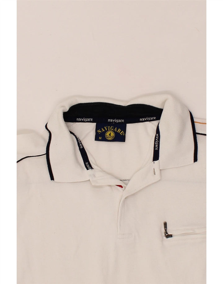 NAVIGARE Mens Graphic Polo Shirt Medium White Cotton Vintage Navigare and Second-Hand Navigare from Messina Hembry 