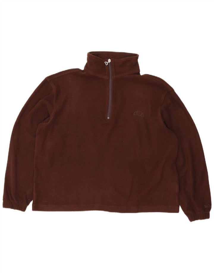 ELLESSE Womens Oversized Zip Neck Fleece Jumper UK 12 Medium Brown