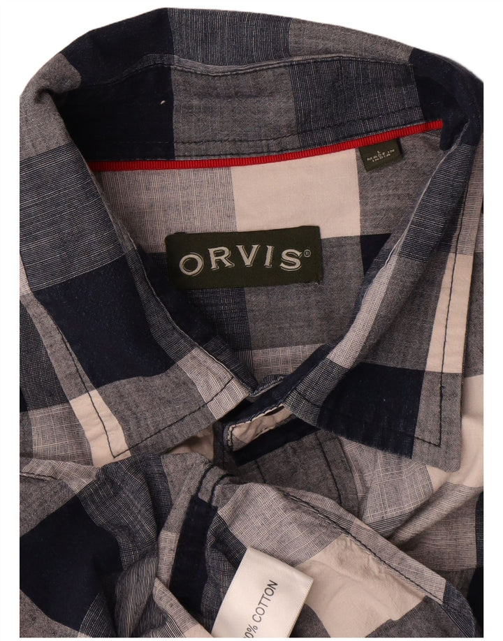 Orvis Mens Shirt Large Navy Blue Check Cotton