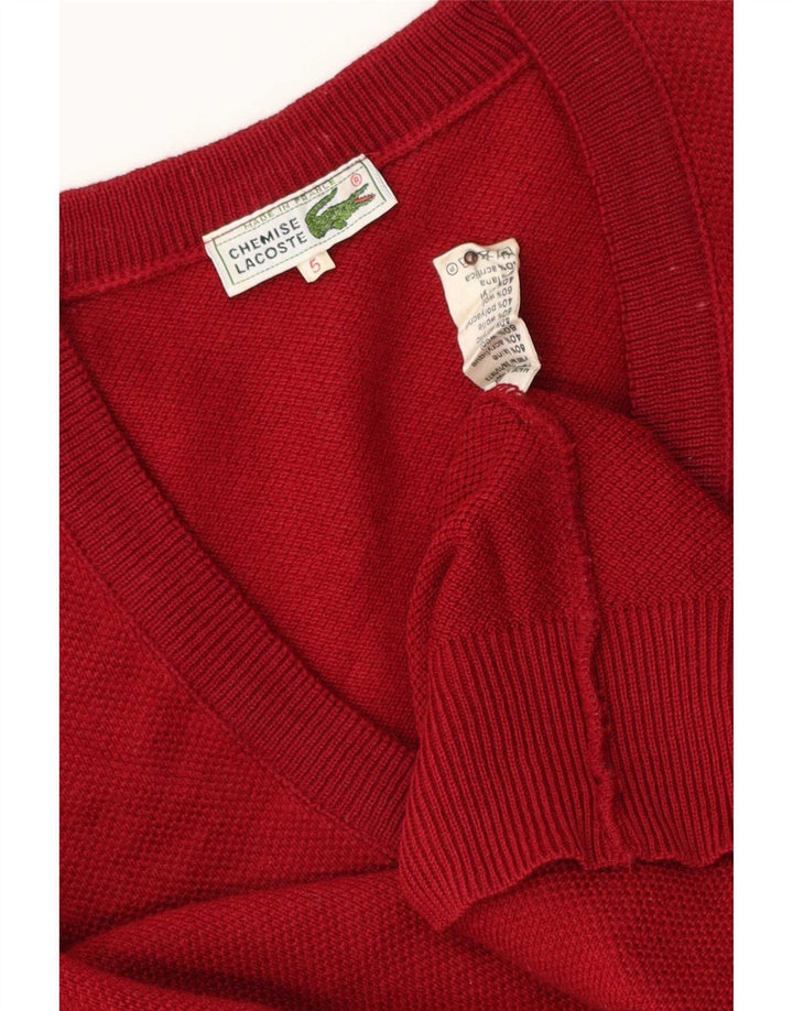 Lacoste Mens V-Neck Jumper Sweater Size 5 Large Red Wool