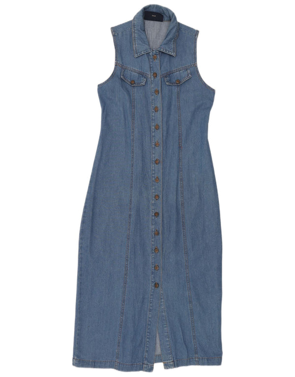 Vintage Womens Sleeveless Maxi Denim Dress UK 10 Small Blue Cotton