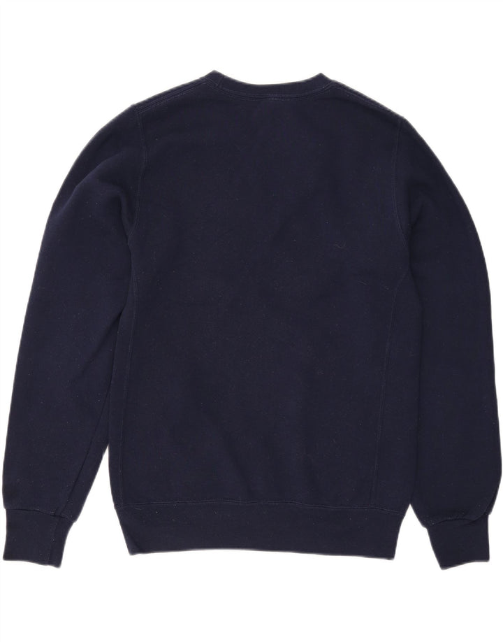 RUSSELL ATHLETIC Mens Graphic Sweatshirt Jumper Small Navy Blue Cotton Vintage Russell Athletic and Second-Hand Russell Athletic from Messina Hembry 