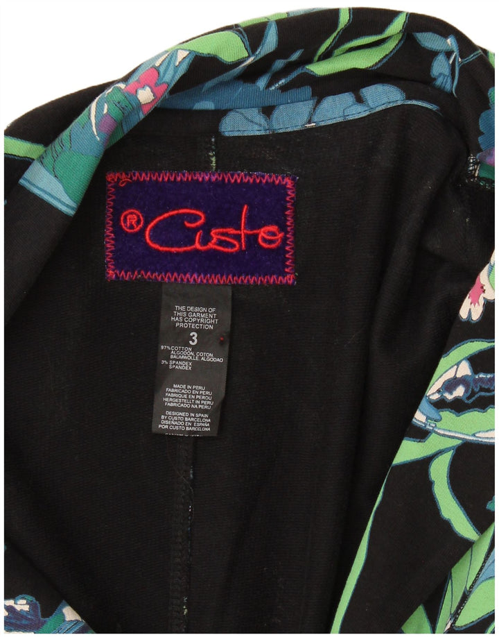 Custo Barcelona Womens 2 Button Blazer Jacket Size 3 XS Black Floral Cotton