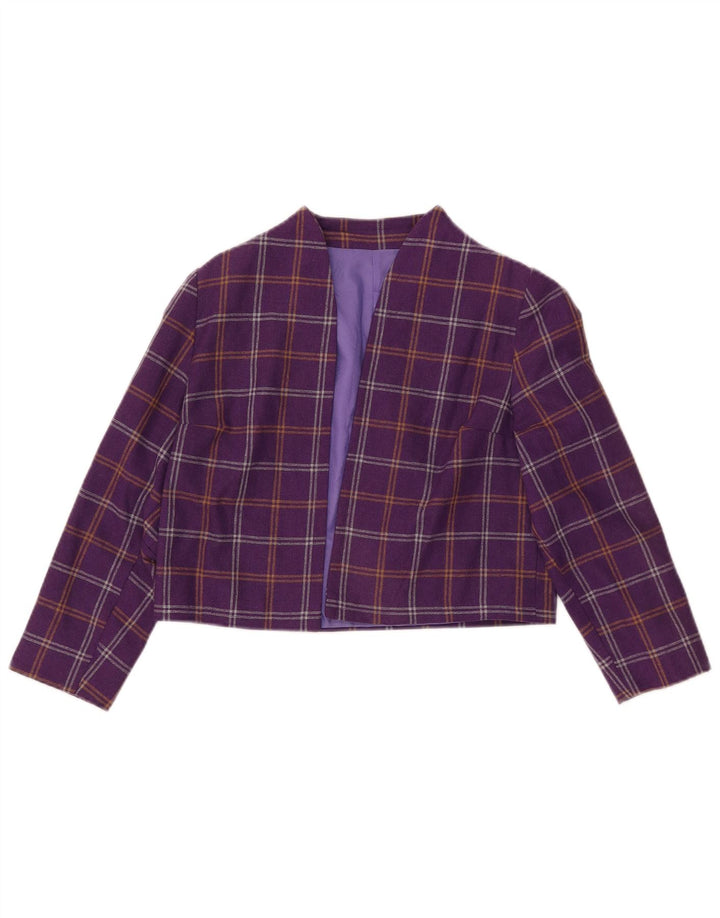 VINTAGE Womens Bolero Jacket UK 10 Small Purple Check