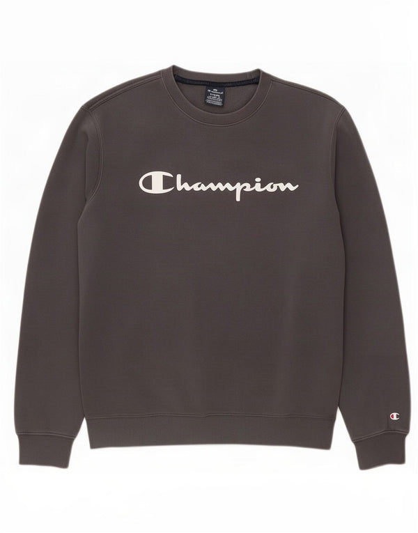 Felpa grafica da uomo Champion, maglione grande, cotone grigio