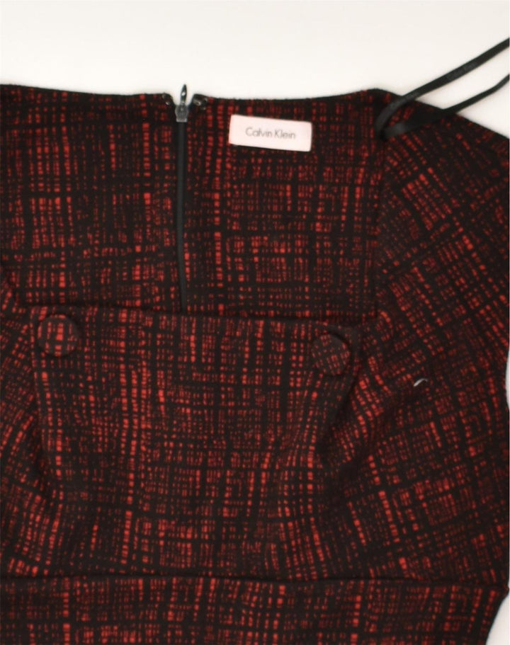 CALVIN KLEIN Womens Sheath Dress UK 10 Small Burgundy Polyester | Vintage Calvin Klein | Thrift | Second-Hand Calvin Klein | Used Clothing | Messina Hembry 