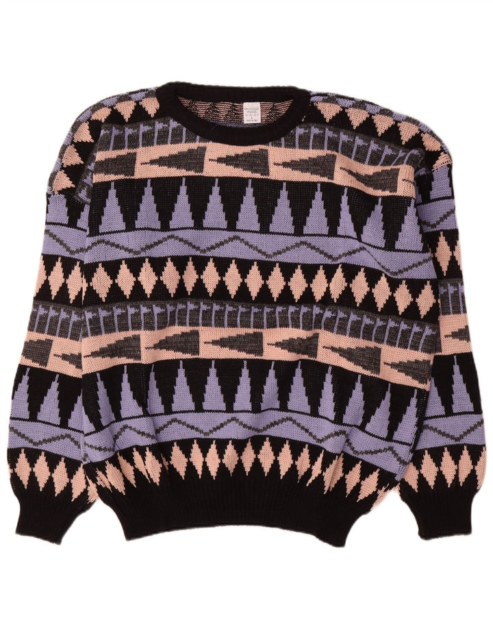 Vintage Mens Crew Neck Jumper Sweater Large Multicoloured Geometric Acrylic
