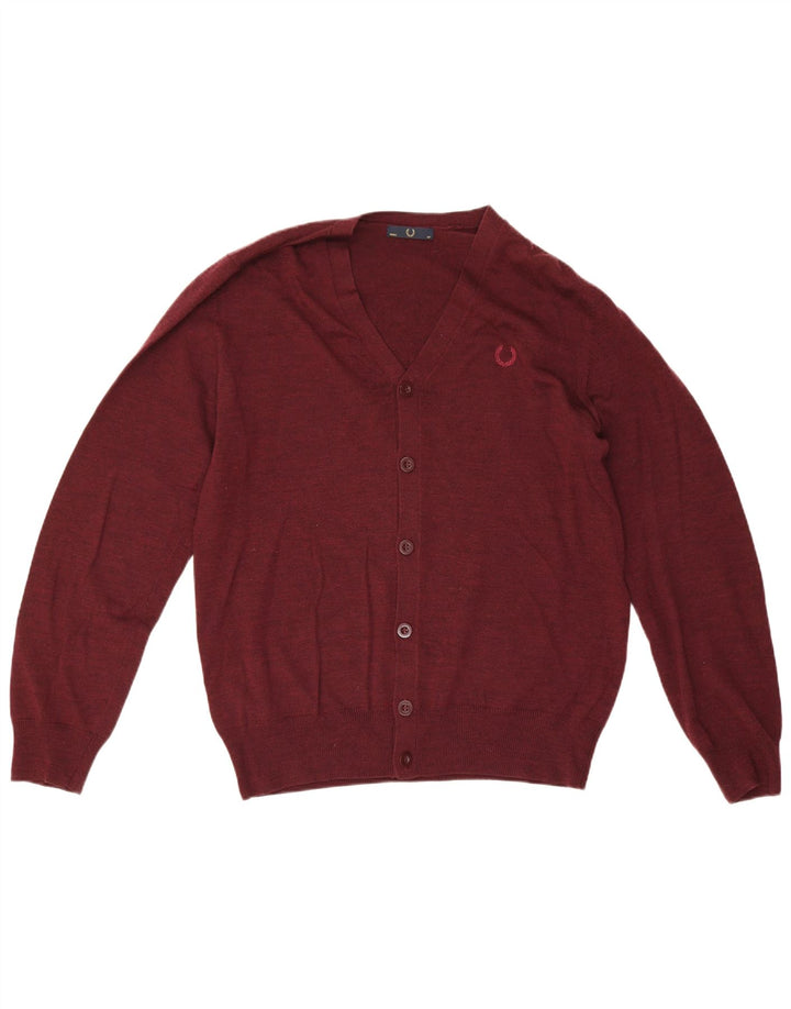 Fred Perry Mens Cardigan Sweater Medium Burgundy Wool