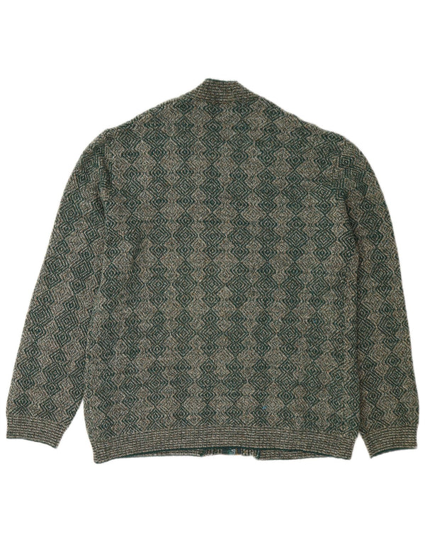 Pulover cardigan vintage pentru femei cu fermoar complet UK 16 mare verde geometric