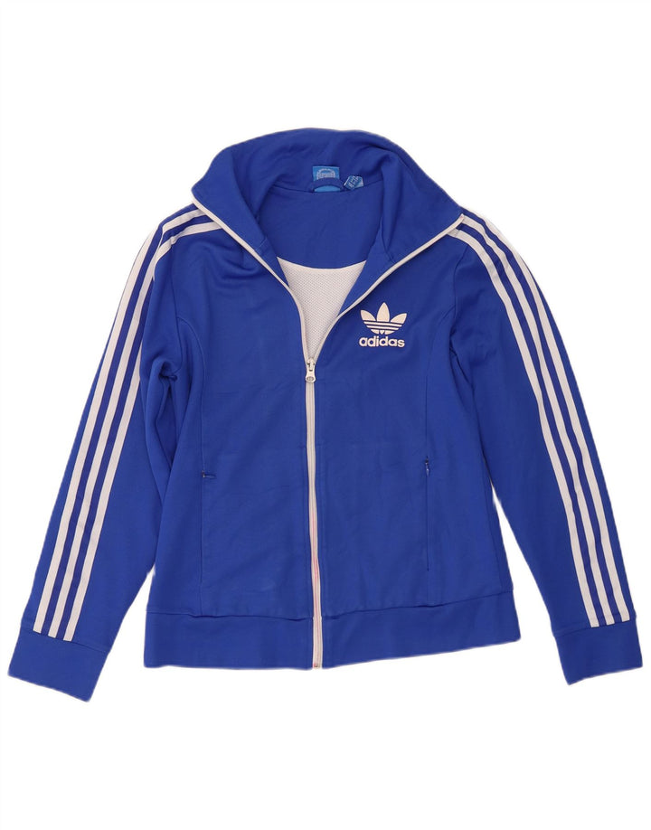 Adidas Womens Tracksuit Top Jacket UK 12 Médio Azul Algodão