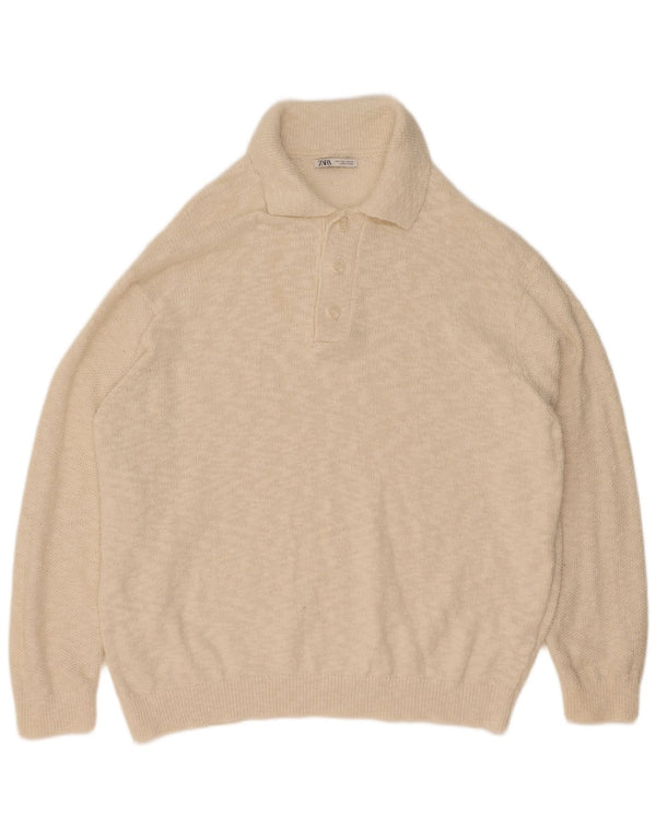 Maglione Zara da uomo con collo alto, grande, in cotone screziato bianco sporco
