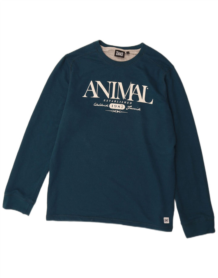 Animal Mens Graphic Sweatshirt Jumper Medium Blue Cotton