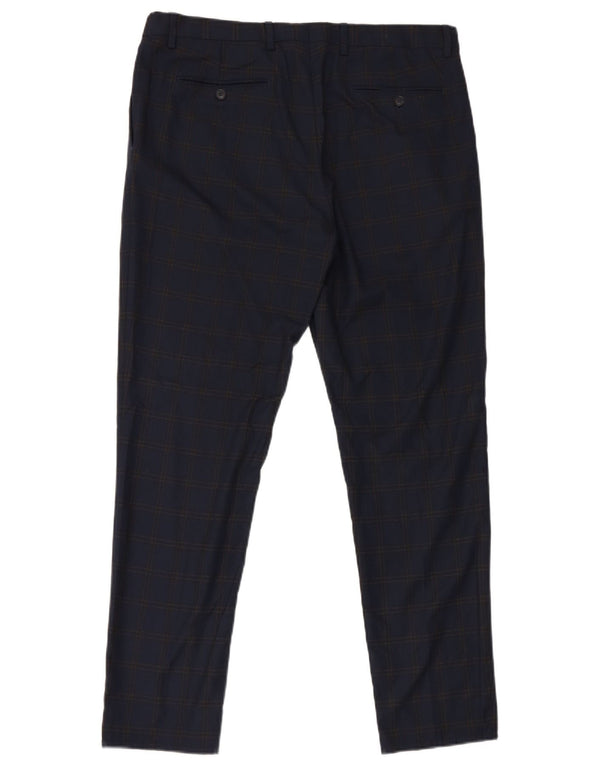 Zara Mens Slim Suit Trousers EU 46 XL W36 L32 Navy Blue Check Polyester