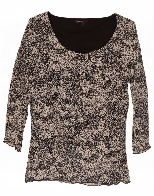Phase Eight Womens Top 3/4 ærmer UK 16 Large Black Floral Viscose