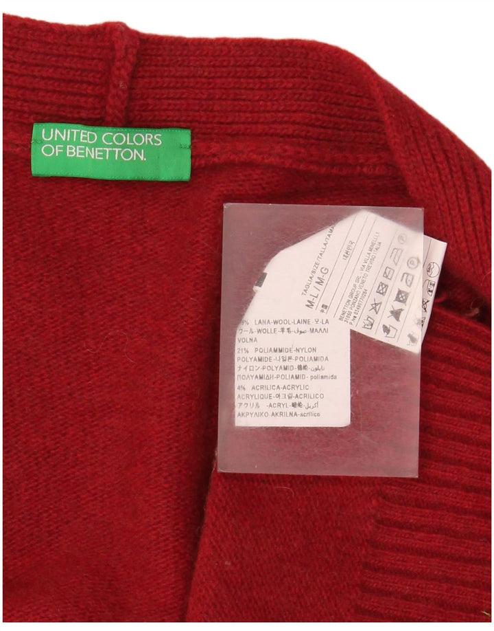 Benetton Womens Oversized Cardigan Sweater UK 14 Medium Red Striped Wool