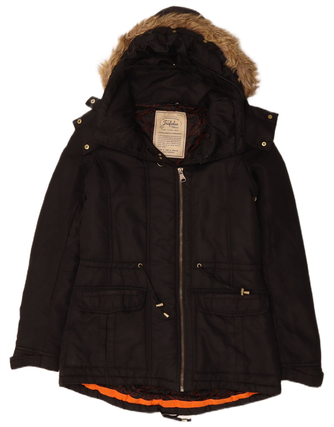 Zara Womens Trafaluc Hooded Windbreaker Jacket UK 10 Small Black Polyester