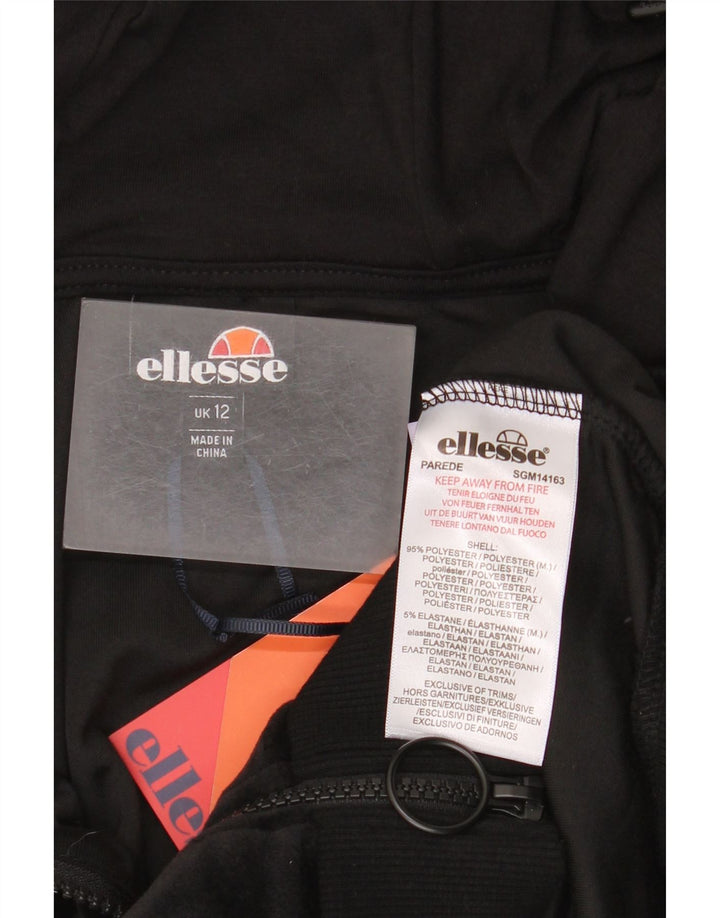 Ellesse Womens Crop Velour Zip Hoodie Sweater UK 12 Medium Black Polyester