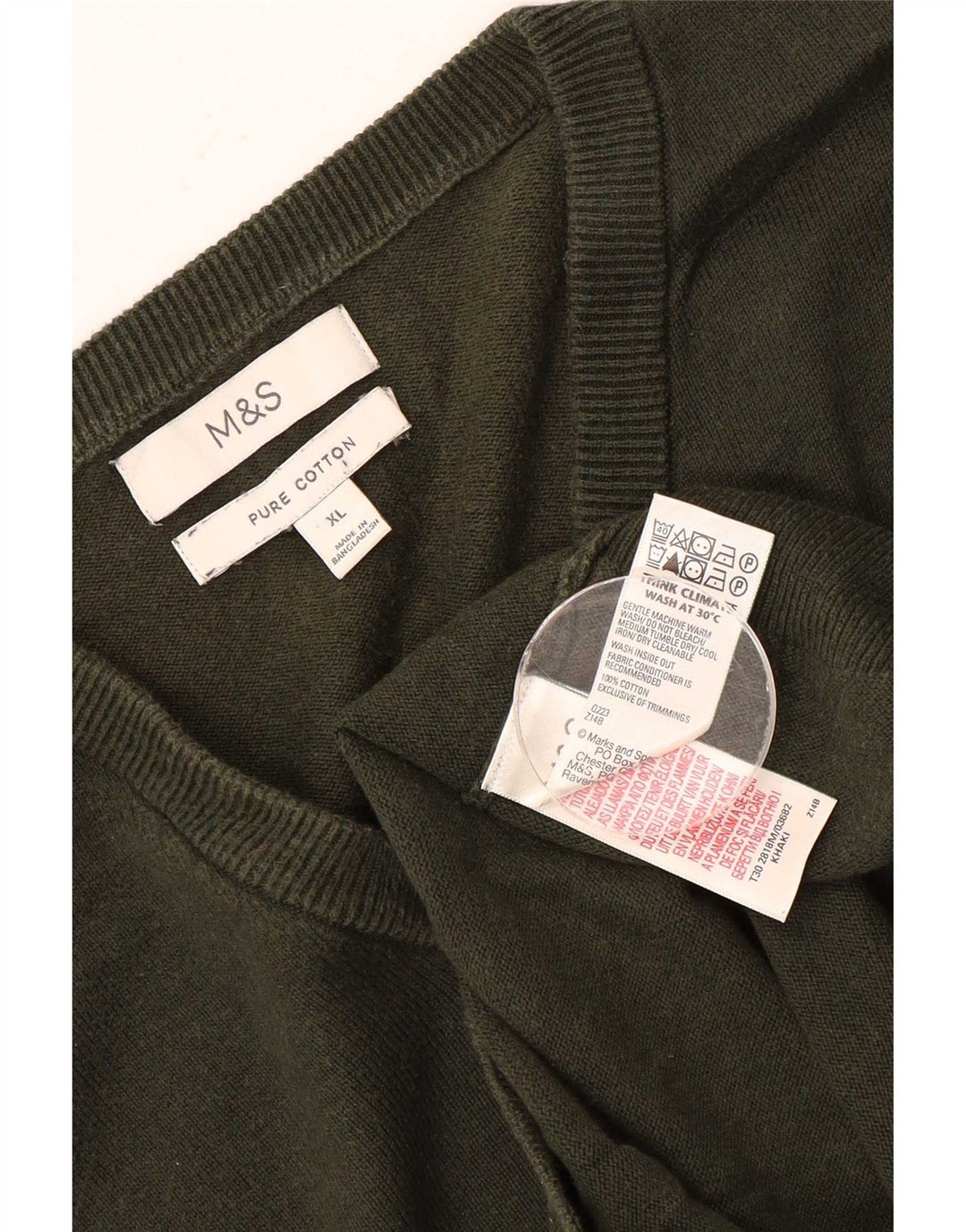 Marks & Spencer Mens V-Neck Jumper Sweater XL Khaki Cotton