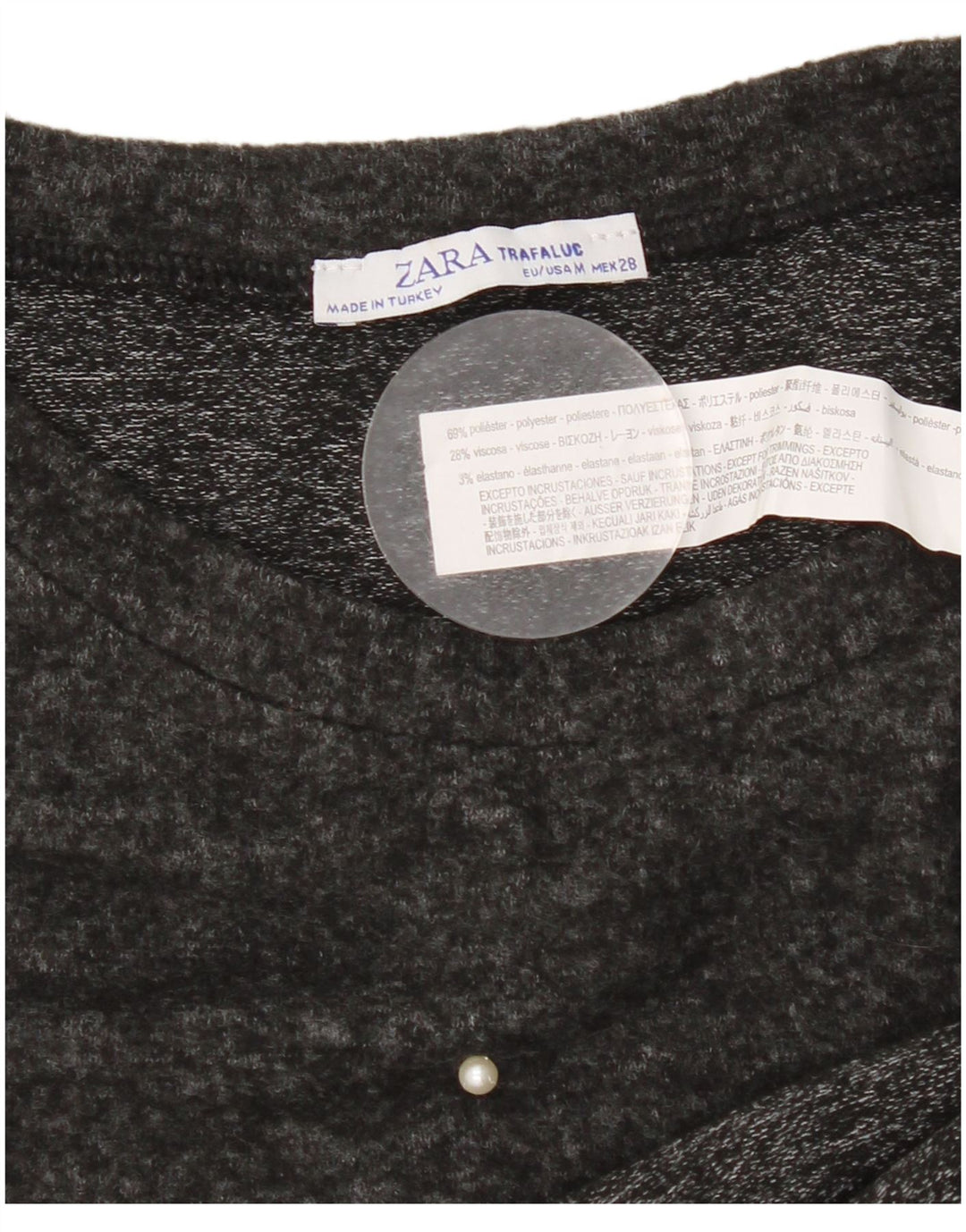 Zara Womens Loose Fit T-Shirt Top UK 14 Medium Grey Spotted Polyester