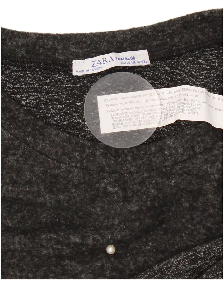 Zara Womens Loose Fit T-Shirt Top UK 14 Medium Grey Spotted Polyester