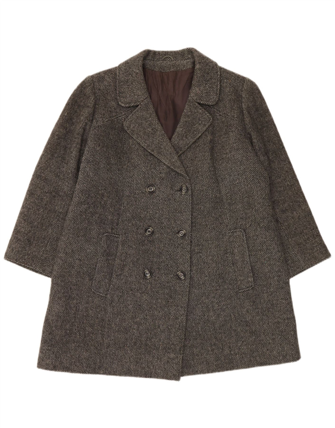 Vintage Womens Double Breasted Coat UK 16 Large Grey Wool