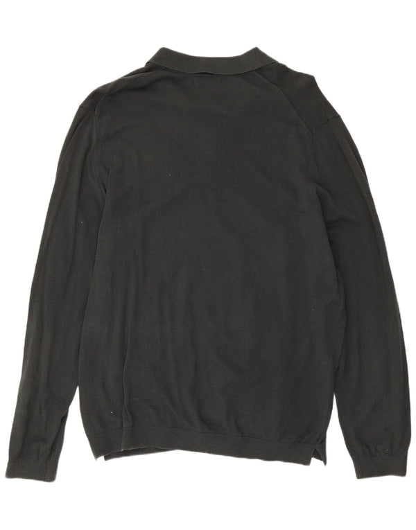 Massimo Dutti Mens Polo Neck Jumper Sweater XL Black Cotton