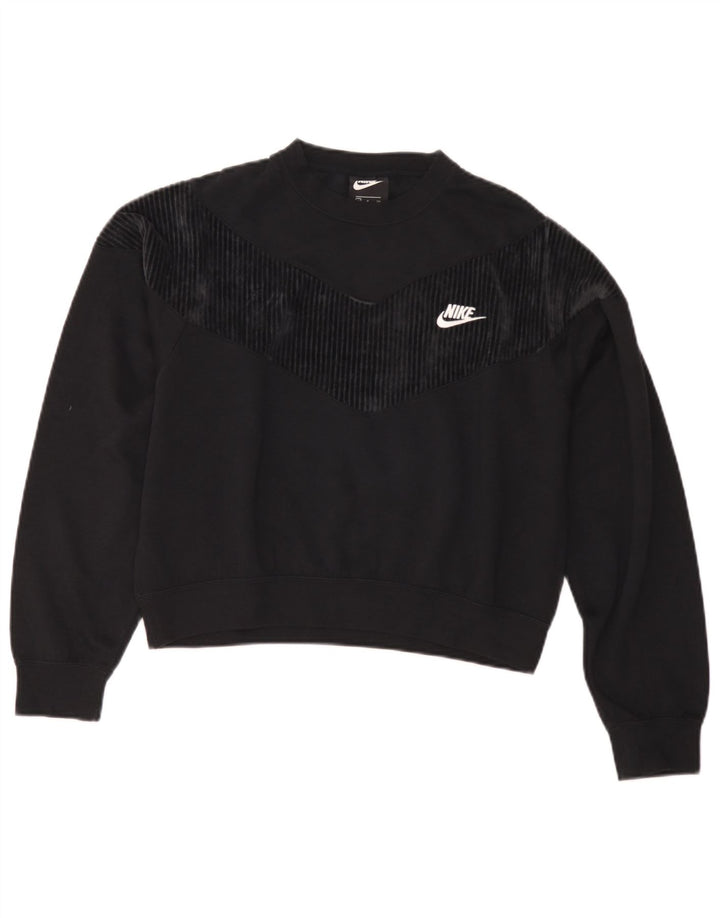 Nike Womens Crop Oversized Sweatshirt Jumper UK 10 Small Black Cotton
