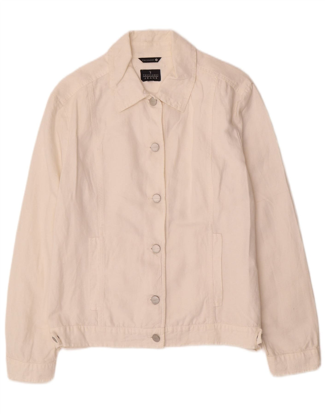 TRUSSARDI JEANS Womens Bomber Jacket IT 44 Medium Off White Cotton
