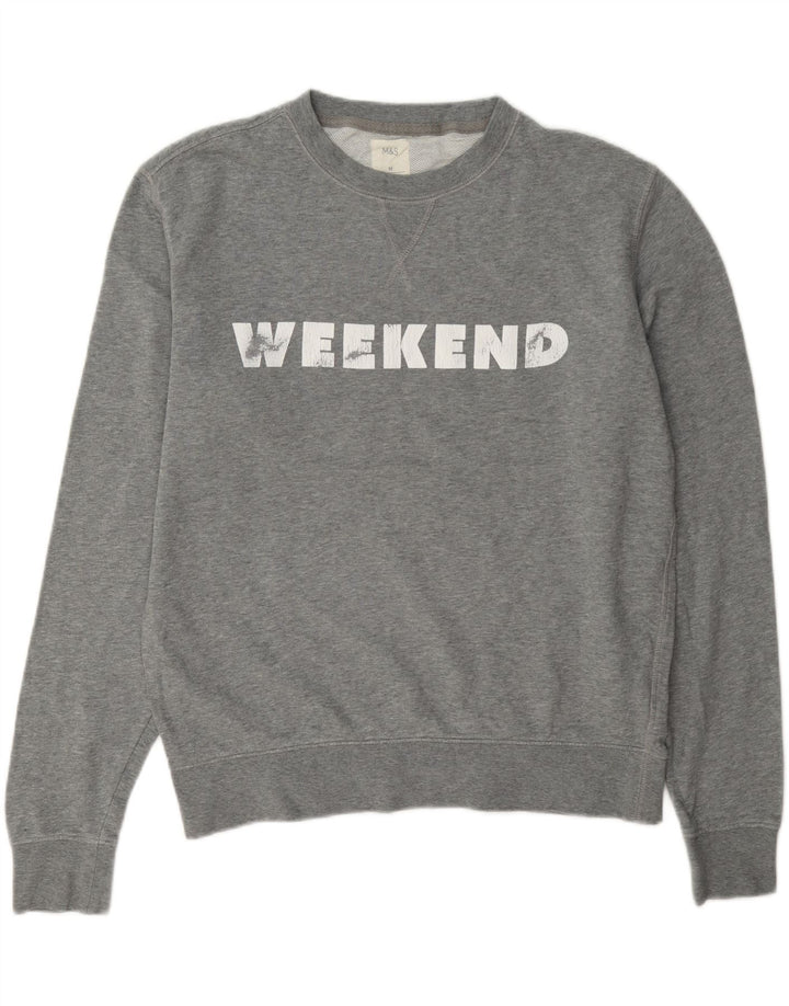 Marks & Spencer Womens Weekend Graphic Sweatshirt Jumper UK 14 Medium Grey