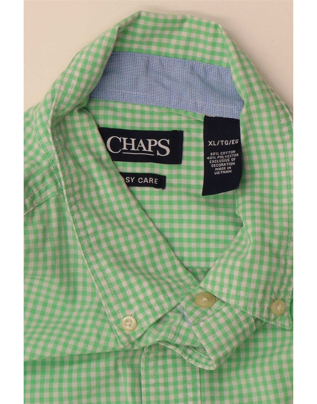 Chaps Mens Easy Care Shirt XL Green Gingham Cotton