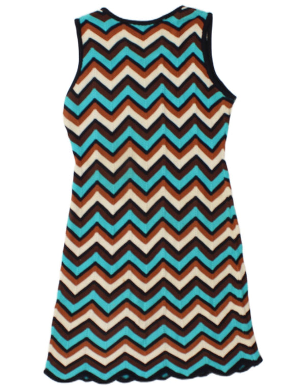 Vintage Damen Strickpulloverkleid UK 12 Medium Mehrfarbig Chevron