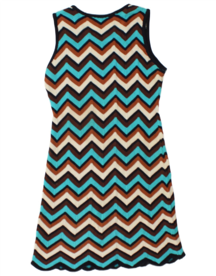 Vintage Womens Knit Jumper Dress UK 12 Medium Multicoloured Chevron