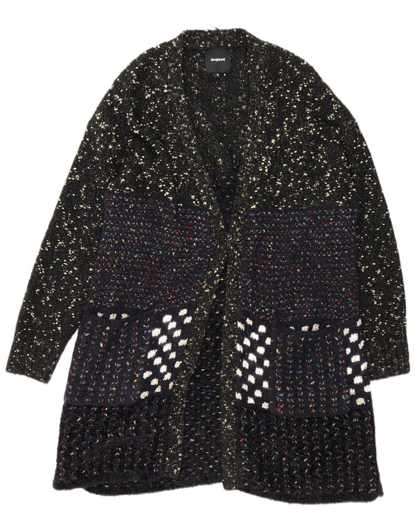 Desigual Womens Longline Cardigan Sweater UK 14 Medium Black Flecked