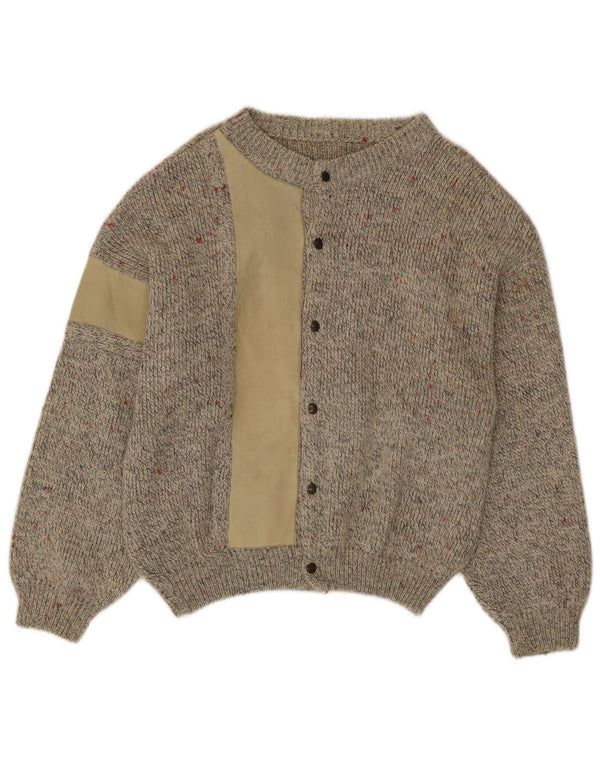 Vintage Mens Cardigan Sweater Medium Beige Flecked Alpaca Wool