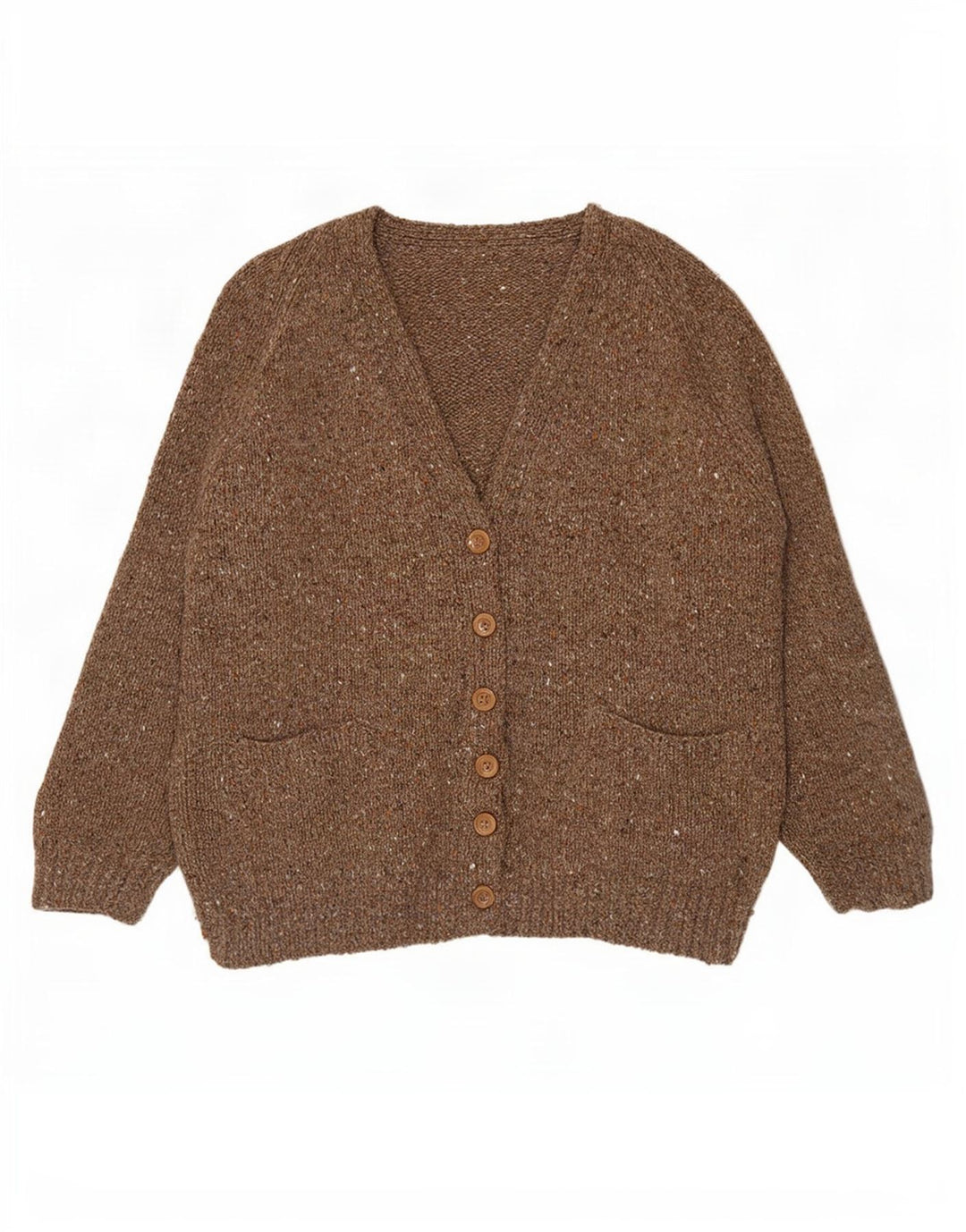 vintage Femme Cardigan Pull UK 12 Moyen Brun Moucheté