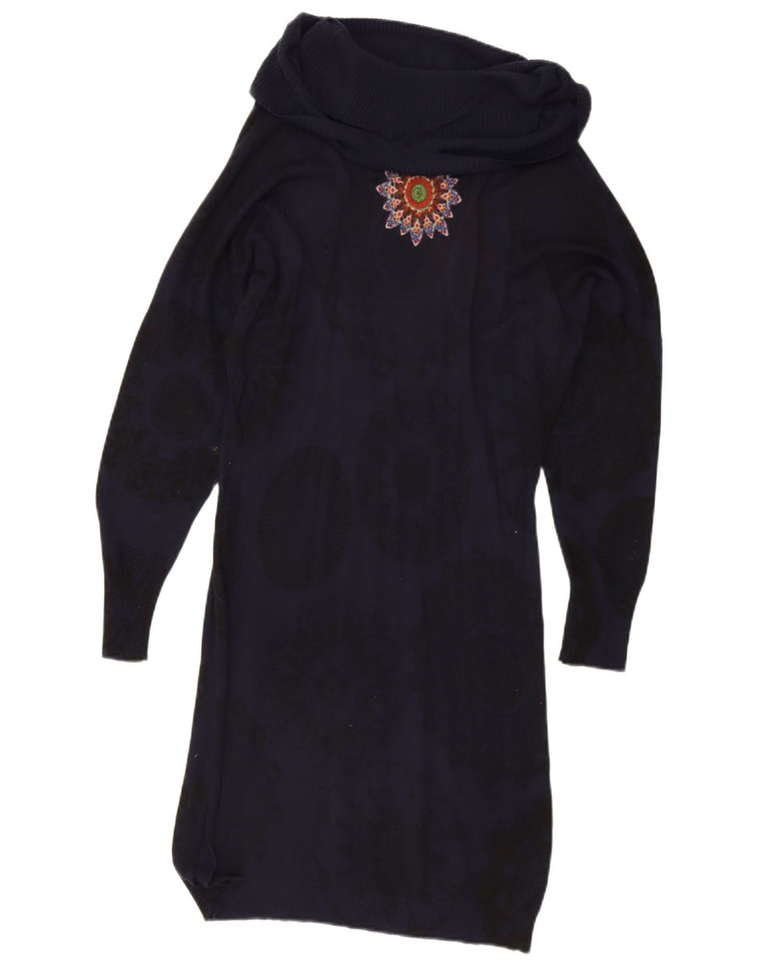 Desigual Womens Oversized Graphic Jumper Dress UK 14 Medium Navy Blue